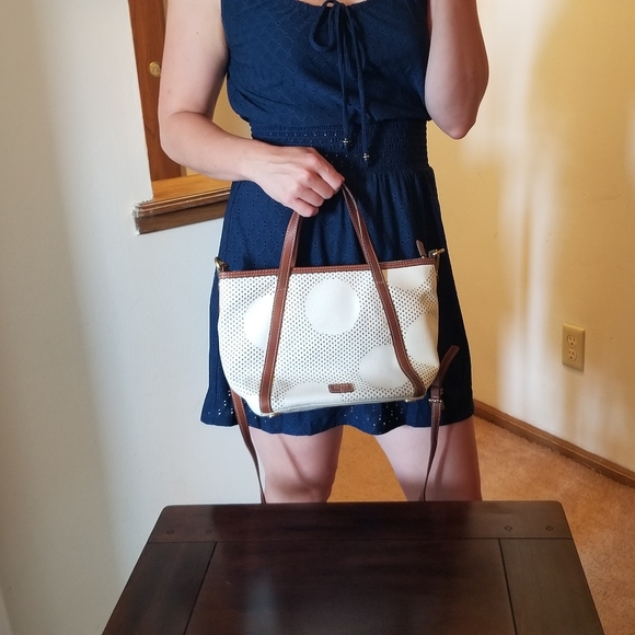 Fossil Ava Satchel, Dot - White and Brown - Picture 13 of 13